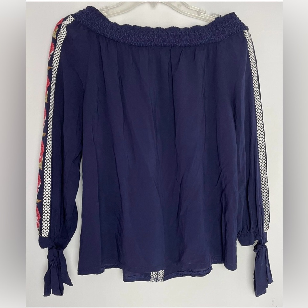 Solitaire Navy Blue Floral Embroidered Women's Top M - Picture 3 of 12